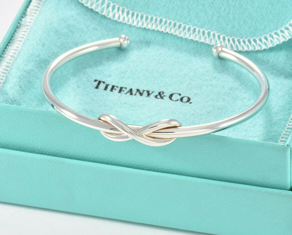 Tiffany & Co Sterling Silver Infinity Knot 6.75" Large Cuff Bracelet & Box Pouch