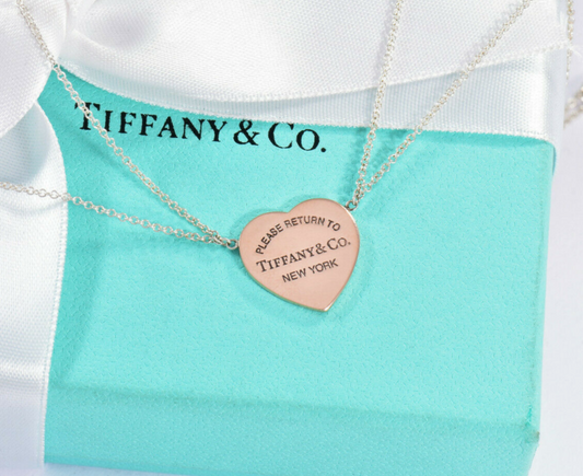 Please Return Tiffany & Co Silver Rubedo Gold Metal Heart Double Chain Necklace