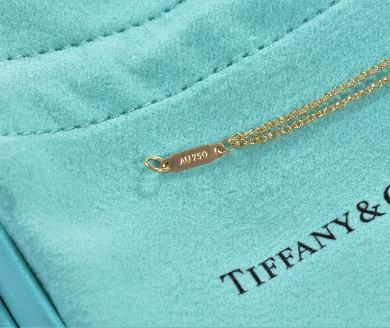 Tiffany & Co 18K Yellow Gold Infinity Pendant Double Chain Necklace in Box Pouch