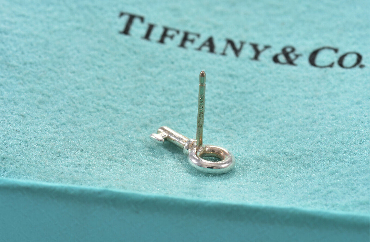 Tiffany & Co Sterling Silver Mini Key Stud Earrings in Pouch Rare Lovely Gift