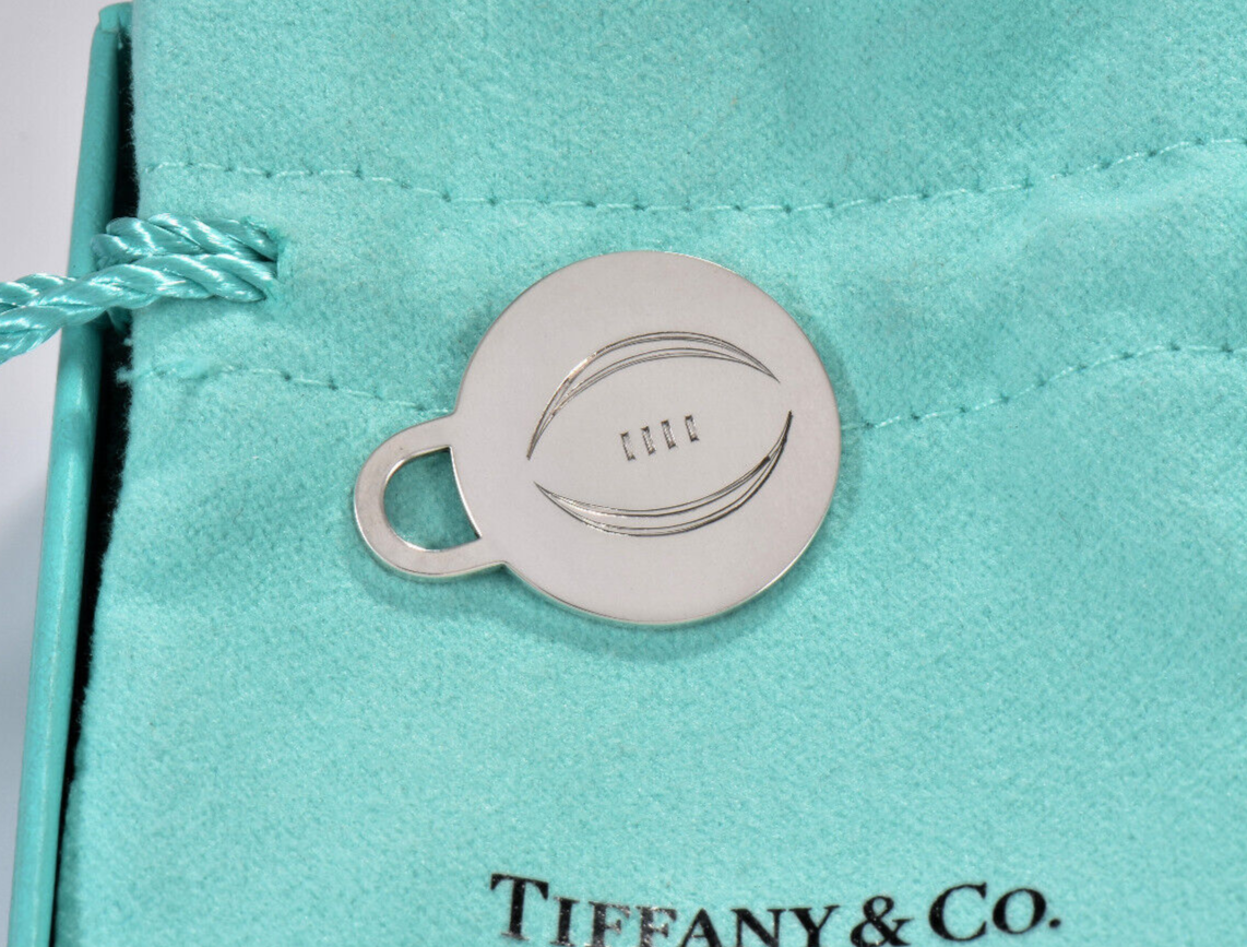 Tiffany & Co Silver Football Circle Round Charm Pendant For Necklace & Bracelet