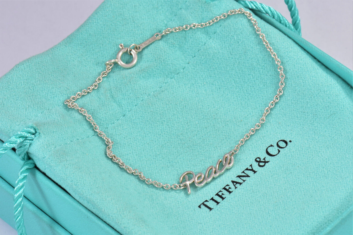 Tiffany & Co Silver Paloma Picasso Graffiti Peace Charm 7" Chain Bracelet Pouch