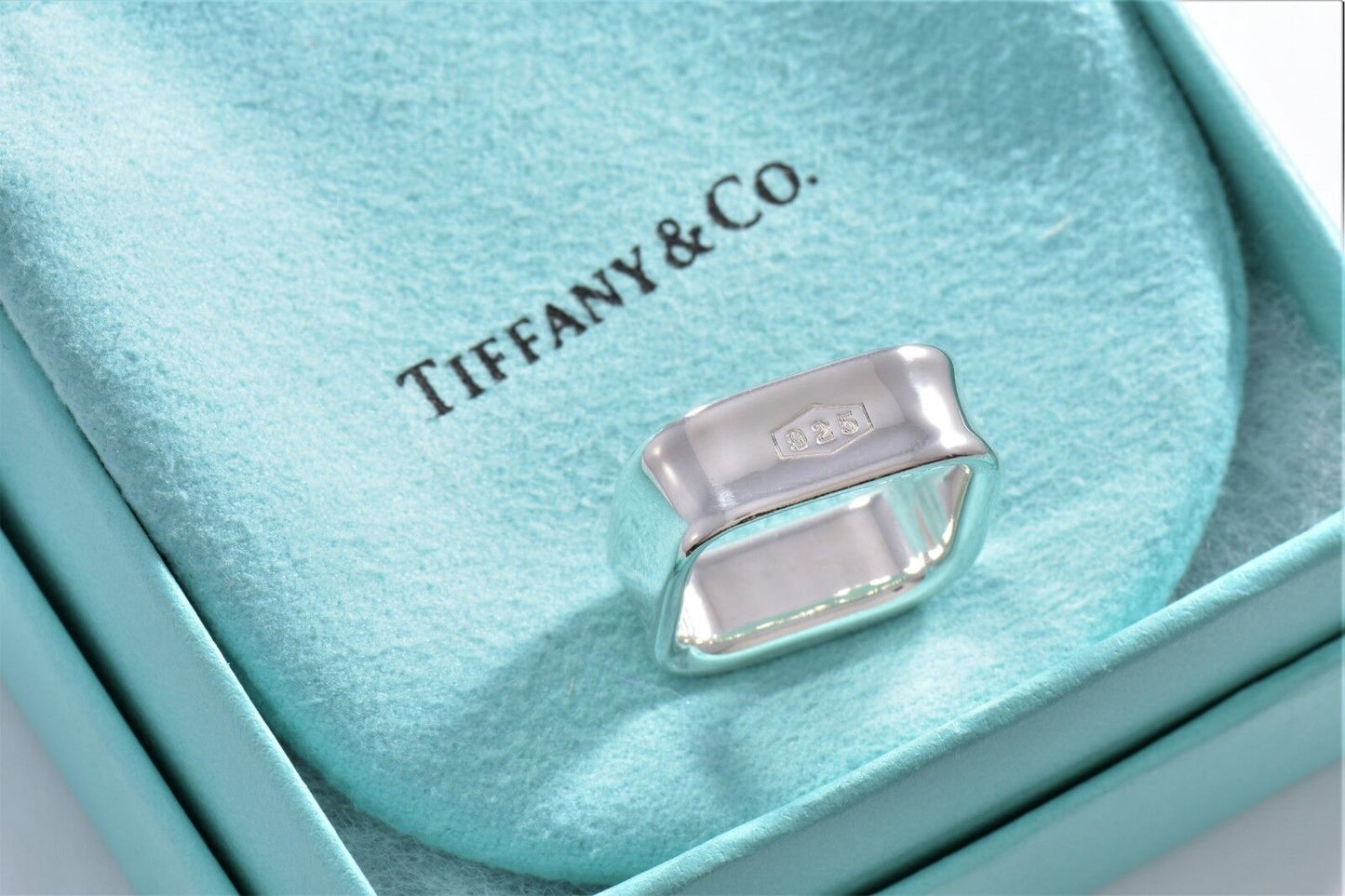 Tiffany & Co 1837 Sterling Silver Square Wide Band Ring Size 5 in Pouch Rare