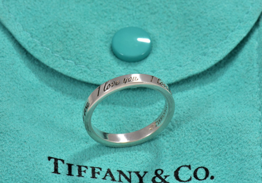 Tiffany & Co Sterling Silver I Love You Notes Narrow Band Ring Size 8.5 in Pouch