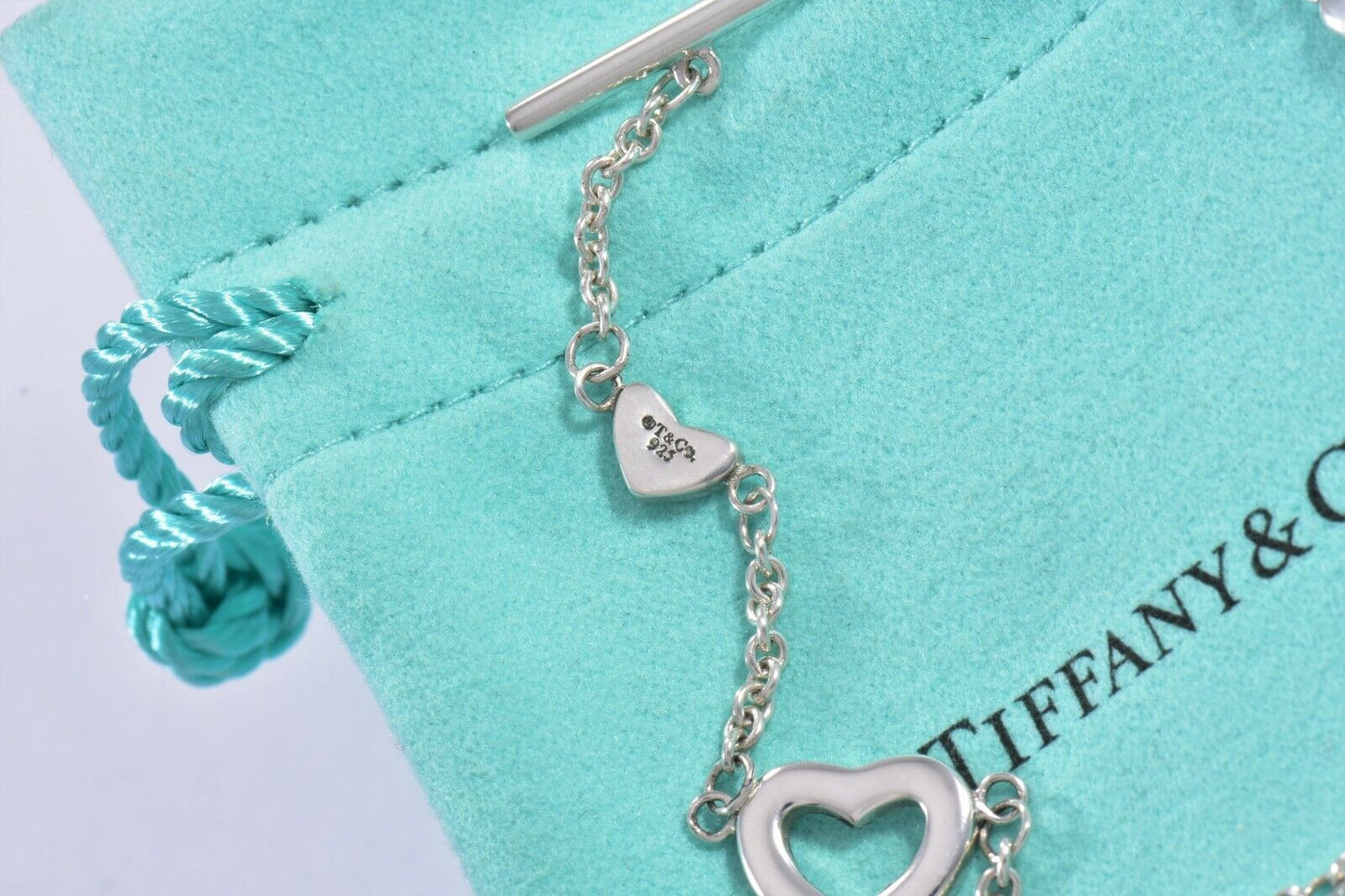 Tiffany & Co Silver Heart Lariat Toggle Chain 7" Bracelet & Pouch Rare Valentine