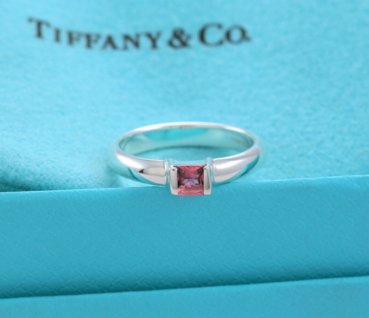 Tiffany & Co Sterling Silver Pink Tourmaline Square Stack Band Ring Size 8 Rare