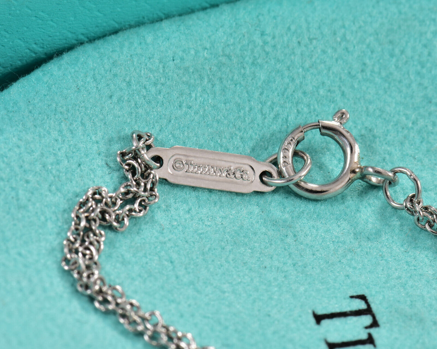 Tiffany & Co .17 ct Diamond Solitaire Platinum Double Chain Bracelet & Box Pouch