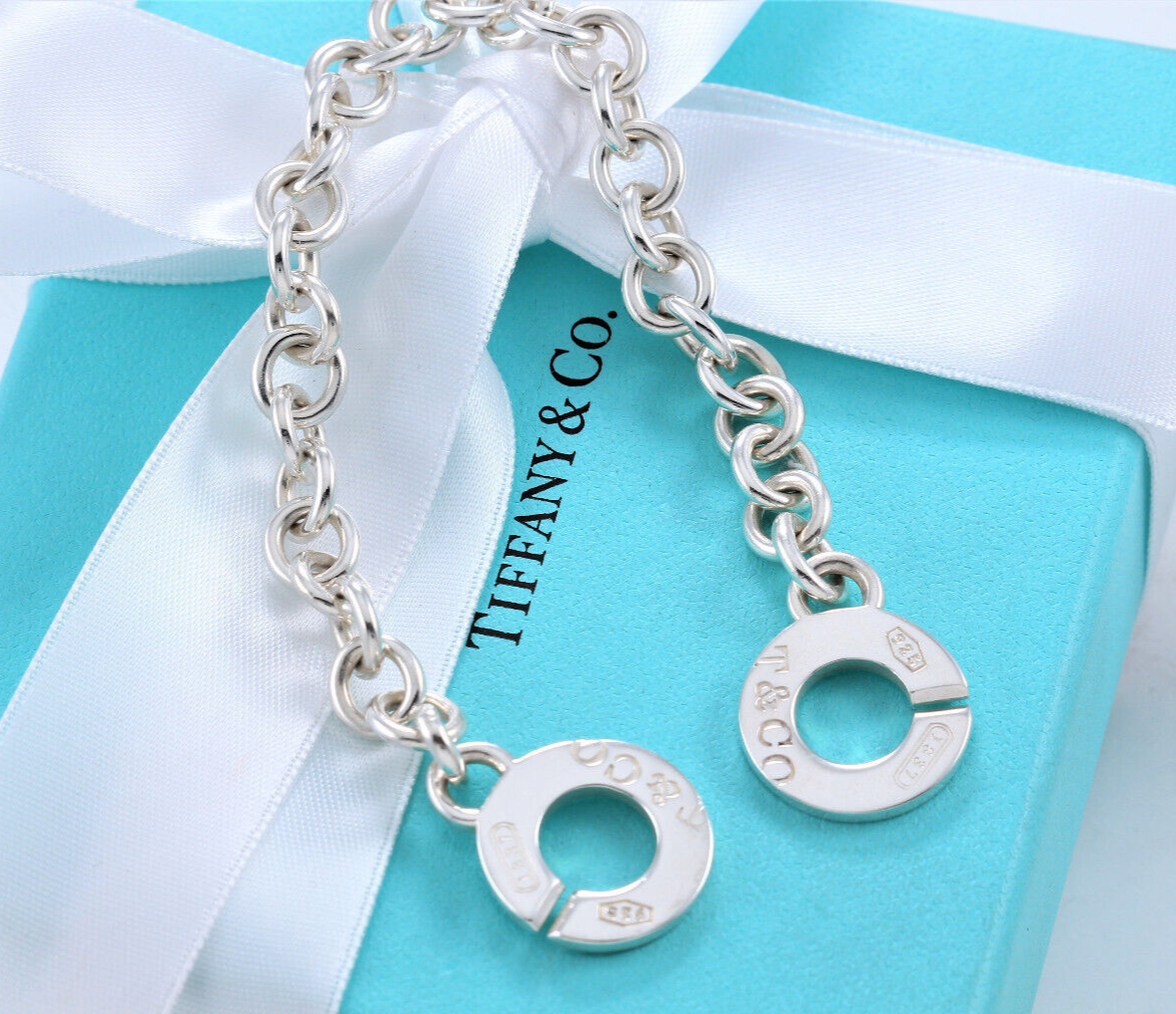 Tiffany & Co Silver 1837 Interlocking Toggle 8.25" Bracelet in Pouch Rare Lovely