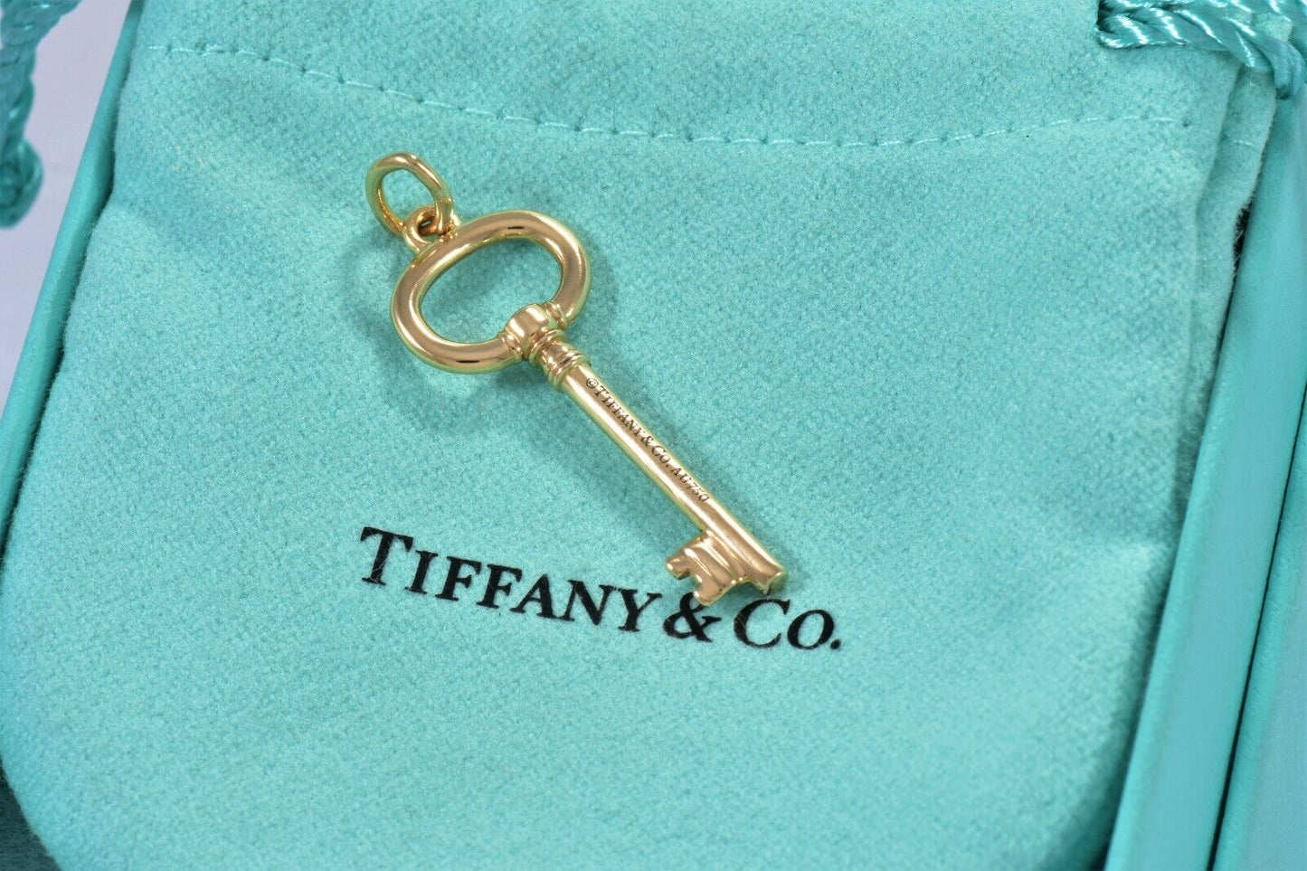 Tiffany & Co 18K Yellow Gold 1.5" Oval Key Charm Pendant for Necklace & Bracelet