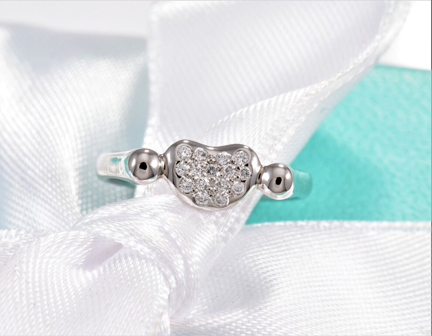 Tiffany & Co Diamond Platinum Elsa Peretti Bean Ring Size 5.5 in Box Pouch Rare