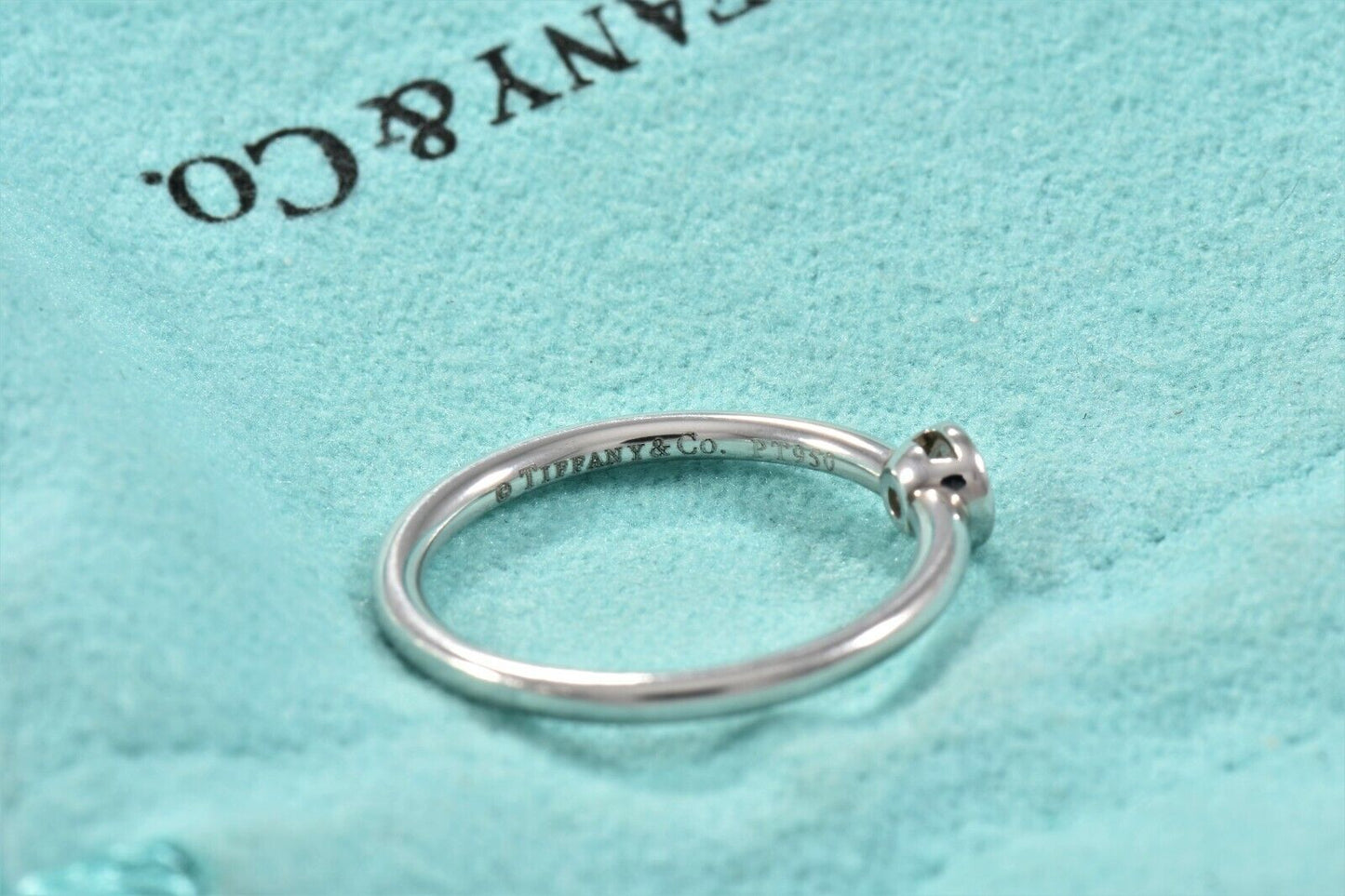 Tiffany & Co Platinum Diamond Bezet Band Ring Size 5 Boxed Solitaire Bezel Set