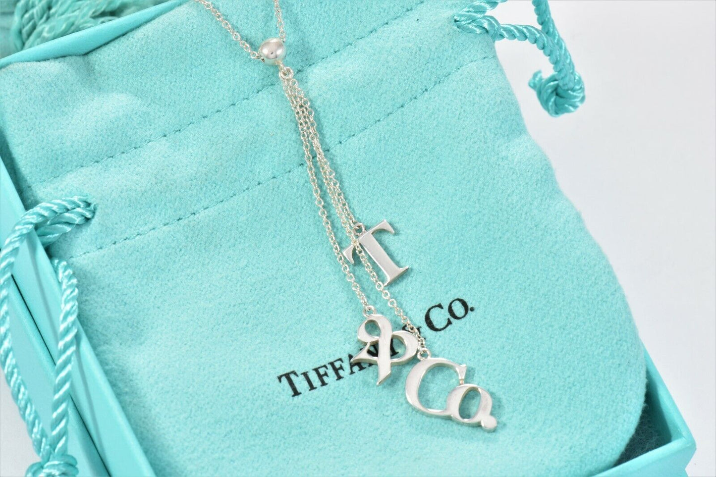 Tiffany & Co Sterling Silver Bead T Dangle Pendant Dangling Necklace in Box Rare