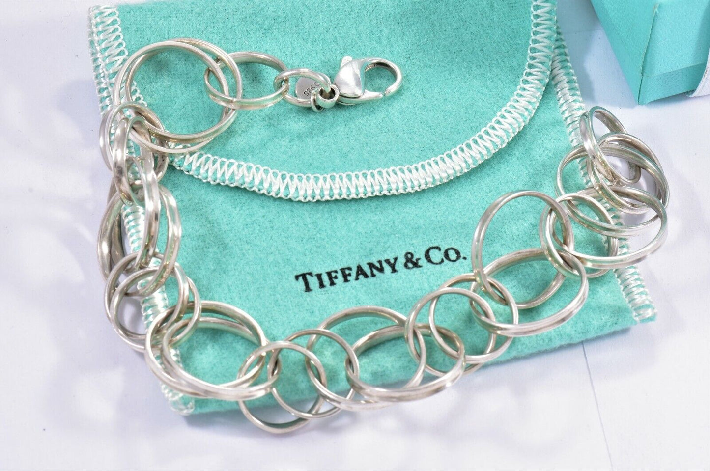 Tiffany & Co Silver 1837 Interlocking Circles 8.65" Rings Link Bracelet in Pouch