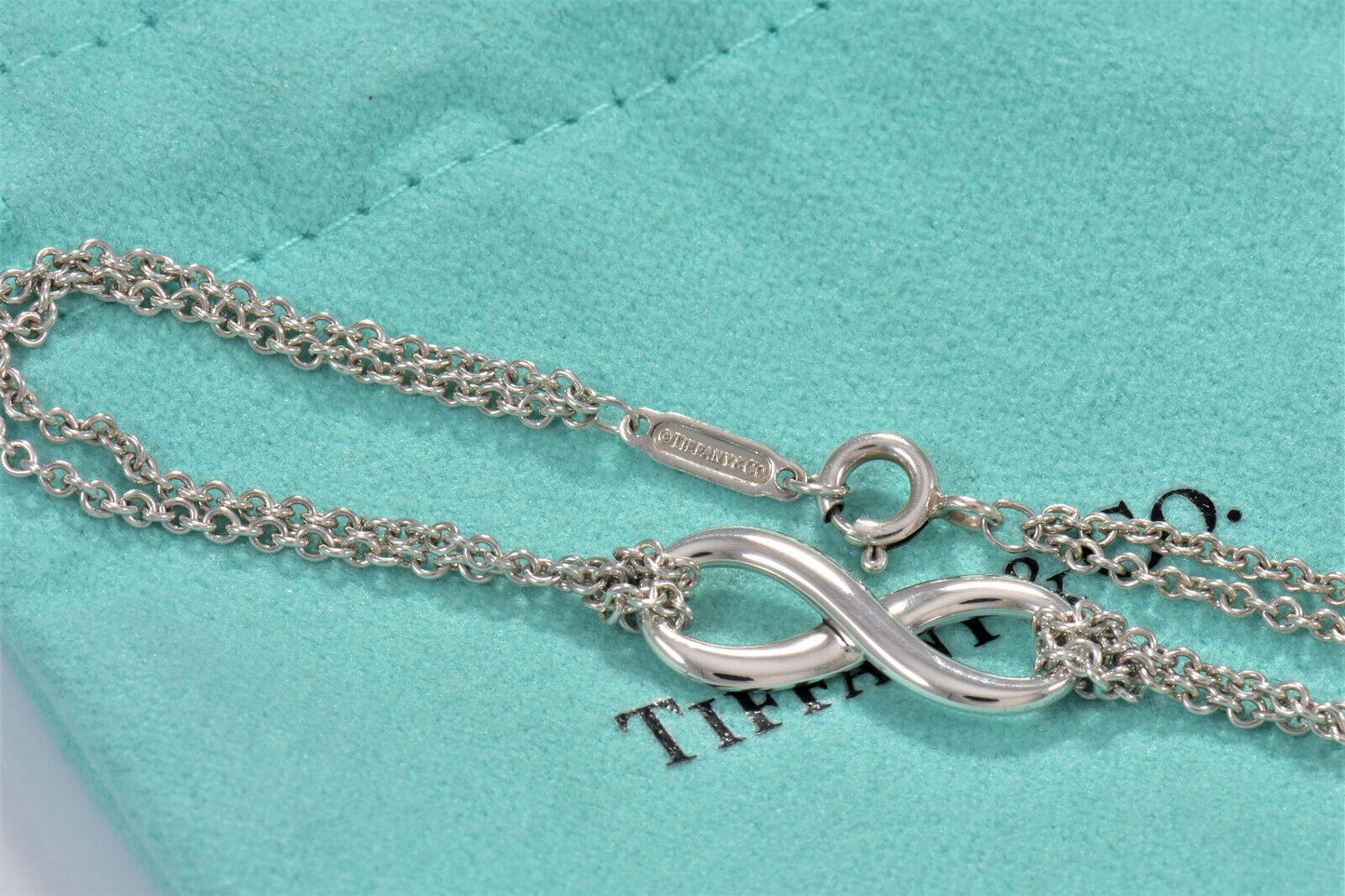 Tiffany & Co Sterling Silver Double Chain Infinity Bracelet 6.8" Boxed Lovely