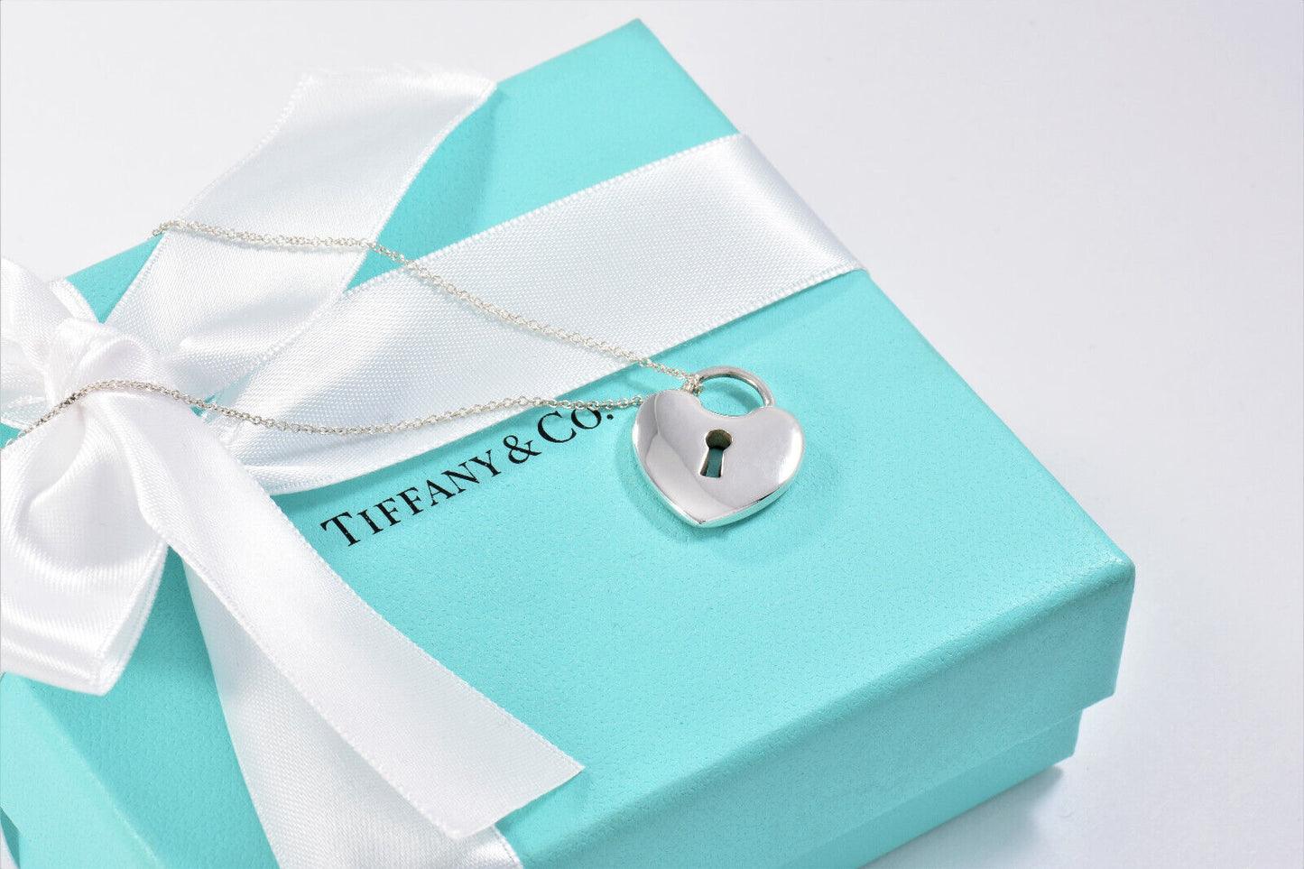 Tiffany & Co Sterling Silver Large Keyhole Heart Lock 16.5" Necklace Pouch Rare