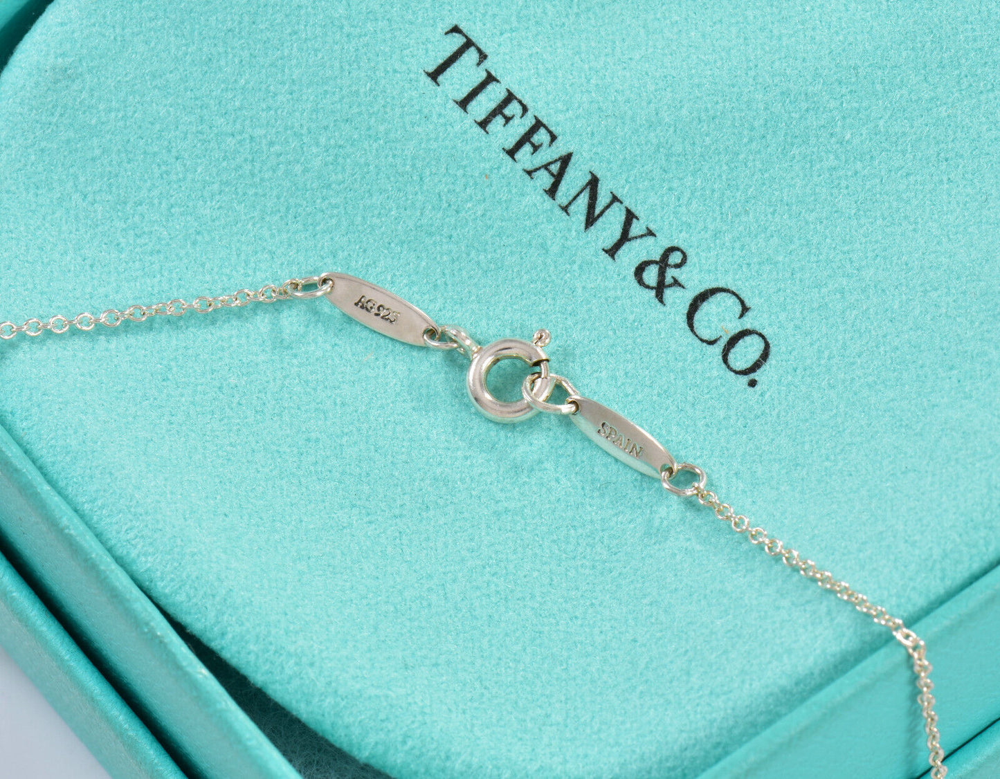 Tiffany & Co  Aquamarine Silver Elsa Peretti Open Heart 16" Necklace in Box Rare