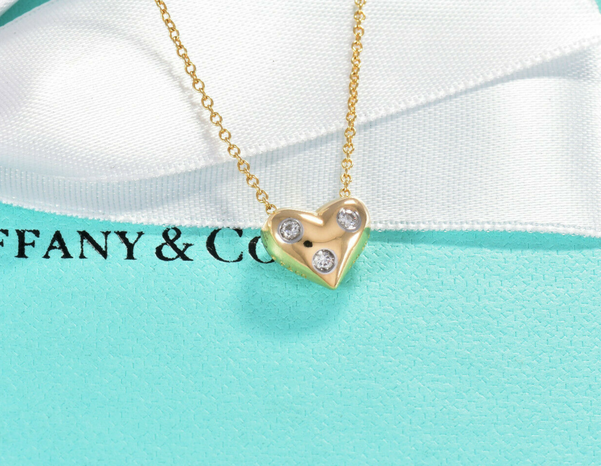 Tiffany & Co Diamond 18k Yellow Gold Etoile Heart Pendant 17" Necklace Platinum