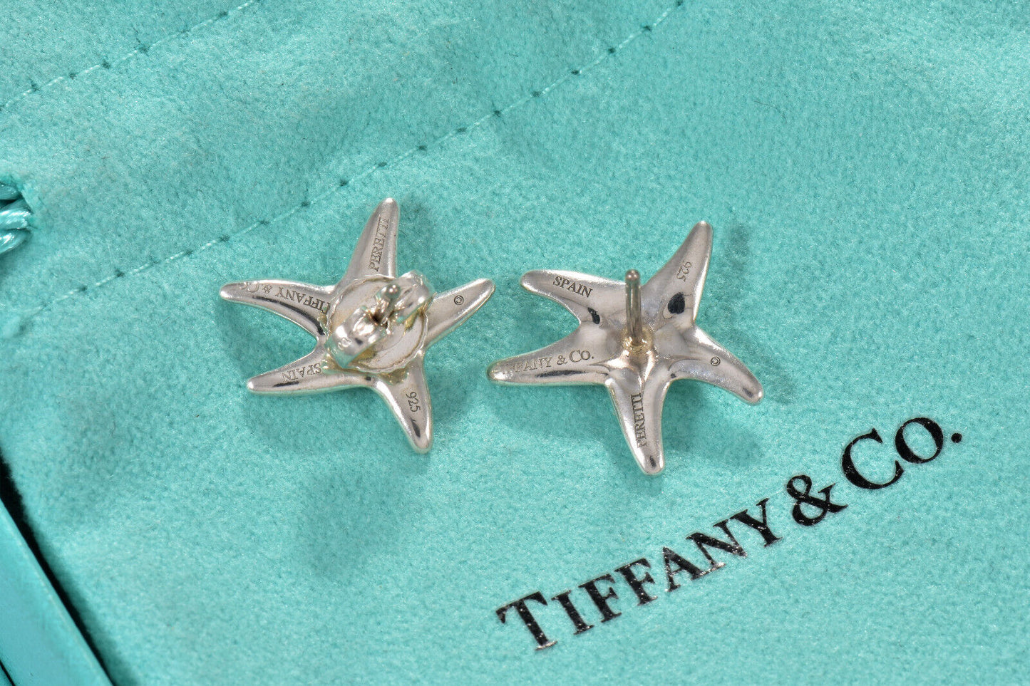 Tiffany & Co Silver Elsa Peretti 17mm Starfish Stud Earrings with Box and Pouch