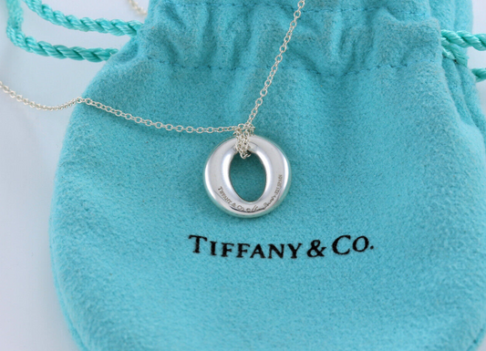 Tiffany & Co Silver Elsa Peretti Sevillana O Pendant 16" Necklace in Pouch Rare