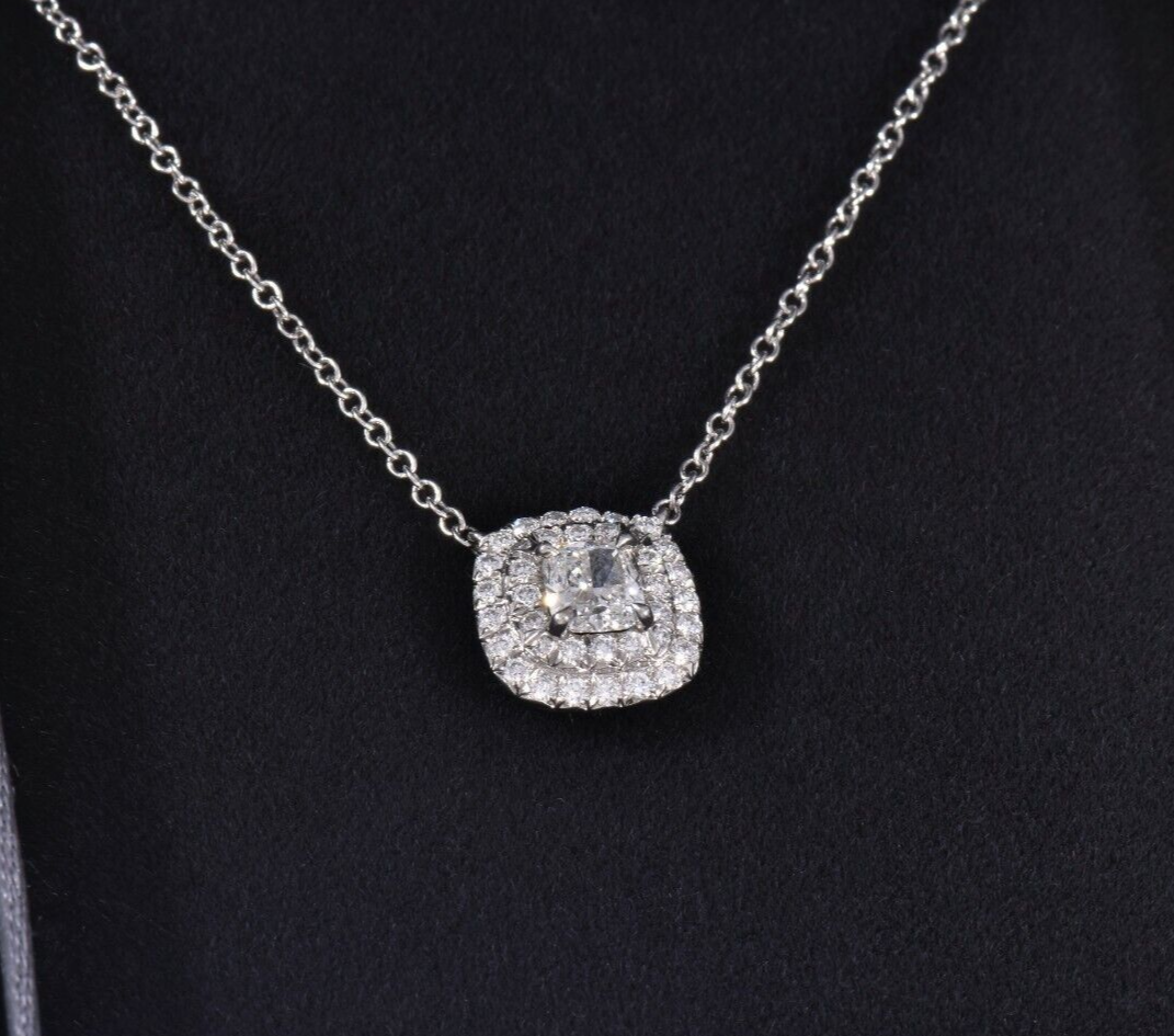 Tiffany & Co Platinum Diamond Soleste Cushion Pave Square Pendant Necklace Boxed