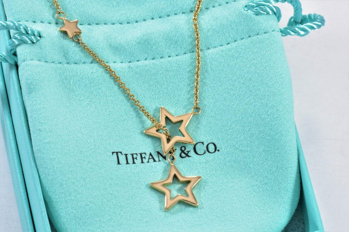 Ultra Rare Tiffany & Co 18K Yellow Gold Star Lariat 16 - 20" Adjustable Necklace