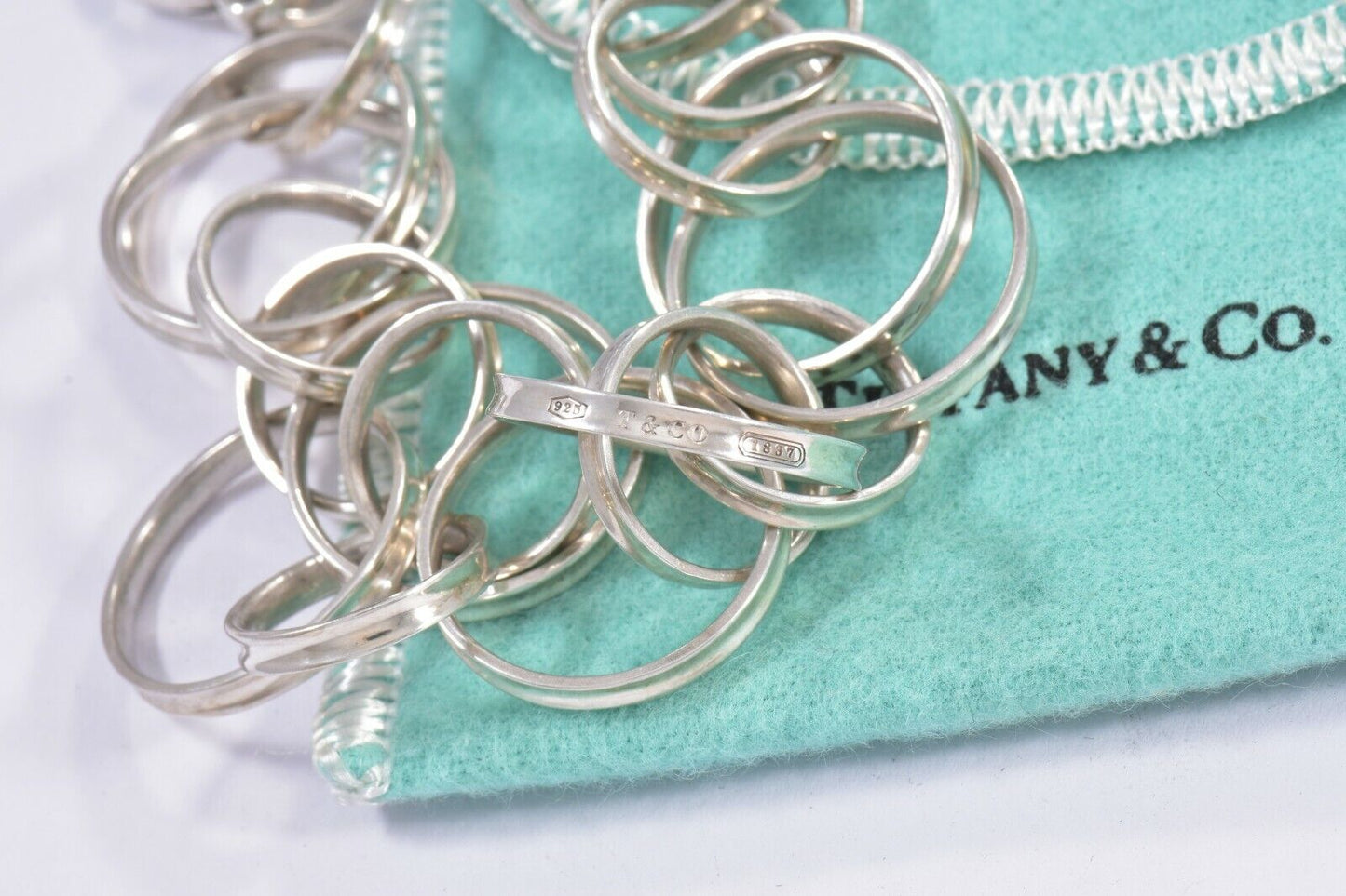 Tiffany & Co Silver 1837 Interlocking Circles 8.65" Rings Link Bracelet in Pouch