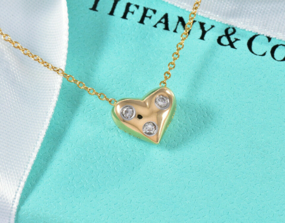 Tiffany & Co Diamond 18k Yellow Gold Etoile Heart Pendant 17" Necklace Platinum