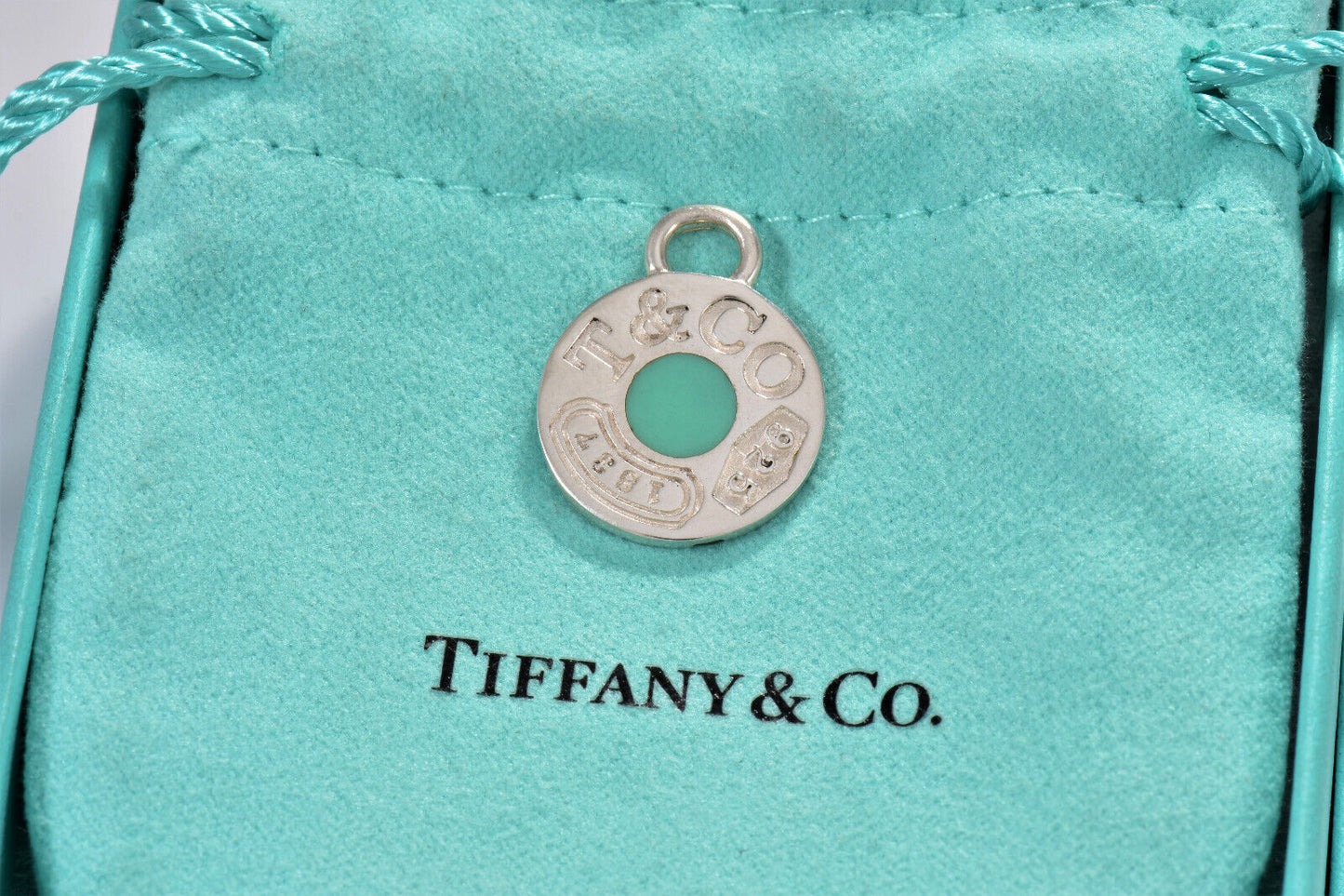 Tiffany & Co Silver Blue Enamel 1837 Circle Charm Pendant For Necklace Bracelet