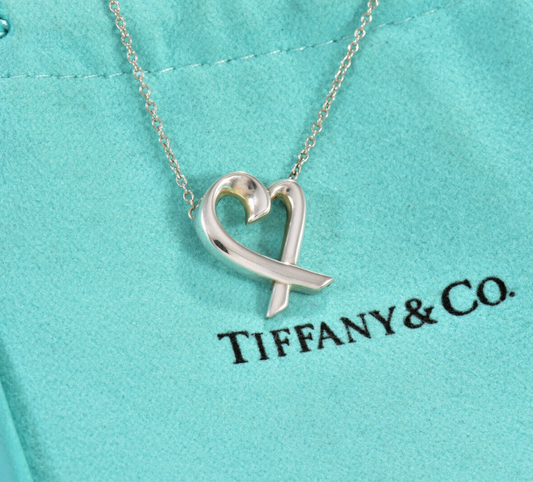 Tiffany & Co Silver Paloma Picasso Loving Heart Pendant 16.5" Necklace in Pouch