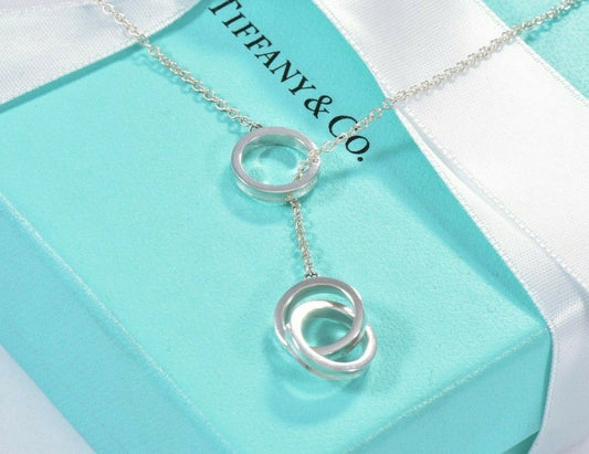 Tiffany & Co Silver 1837 Interlocking Circle Lariat 18" Dangle Necklace Dangling