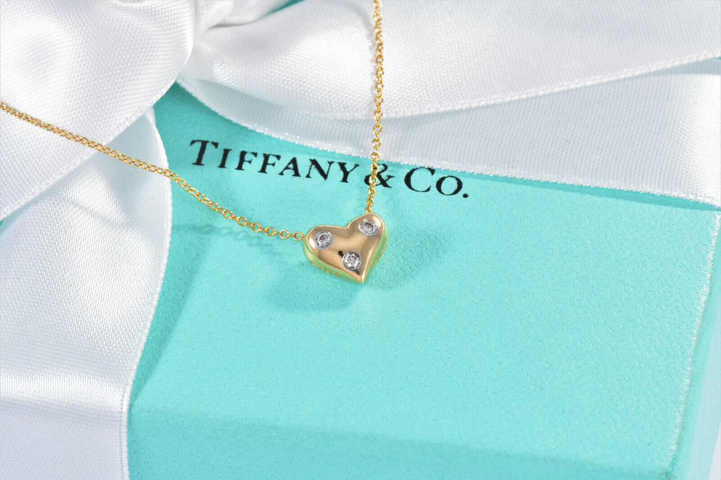 Tiffany & Co Diamond 18k Yellow Gold Etoile Heart Pendant 17" Necklace Platinum