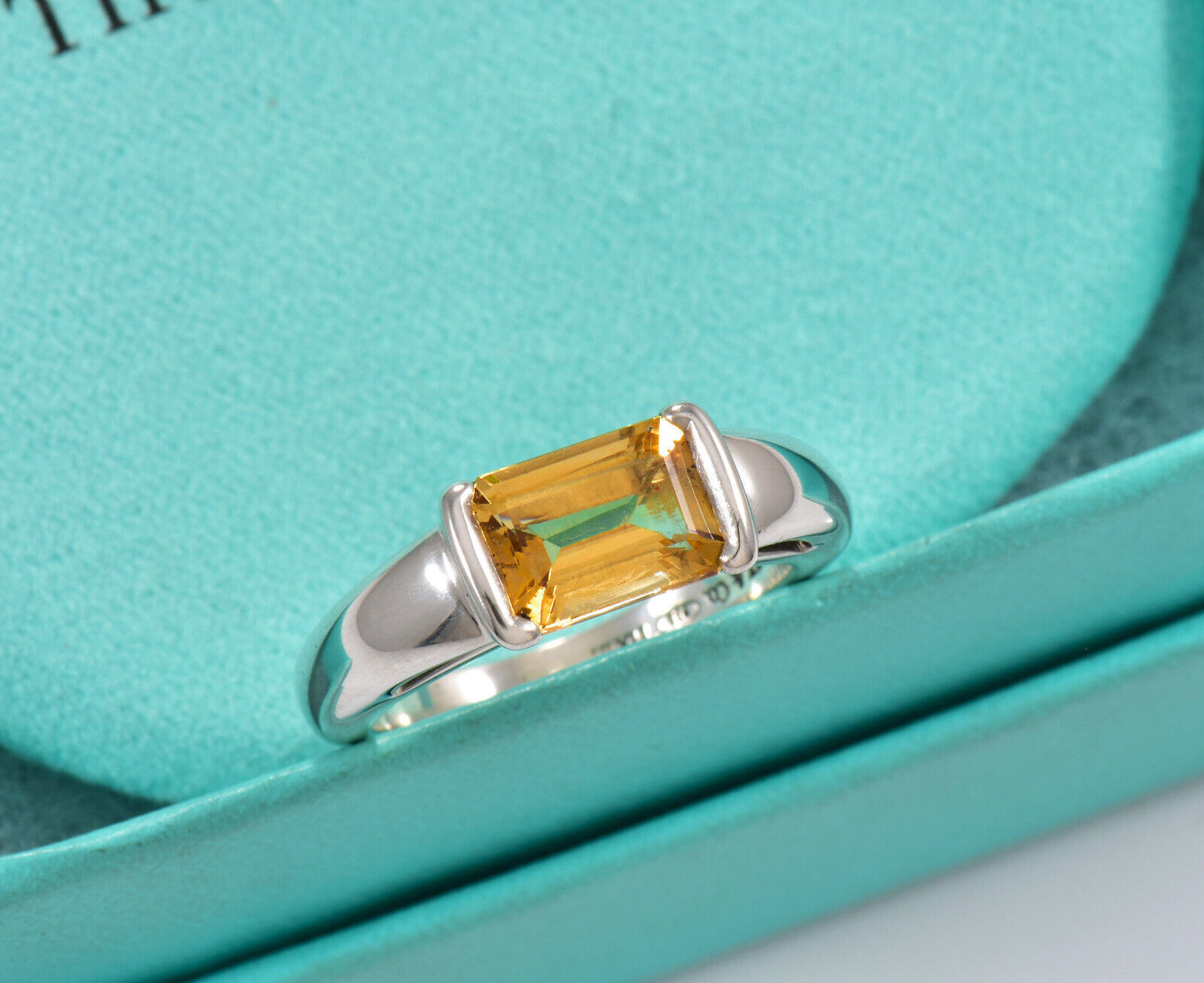 Tiffany & Co Silver Citrine Orange Quartz Cocktail Ring Size 8.5 in Box Pouch