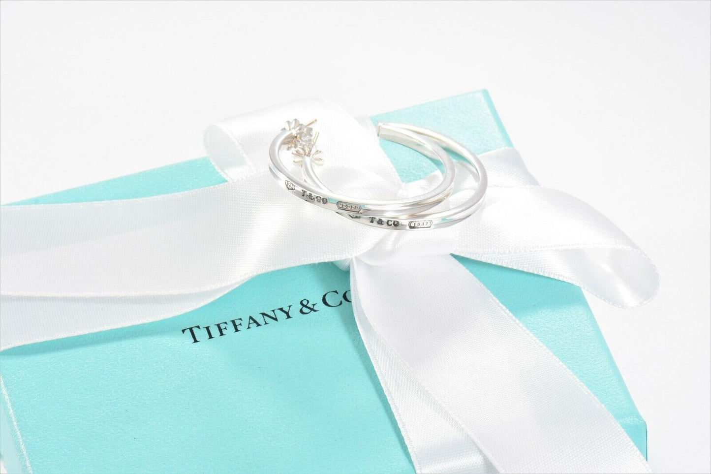 Tiffany & Co Sterling Silver 1837 34mm Large Narrow Hoop Earrings Boxed 3mm Rare