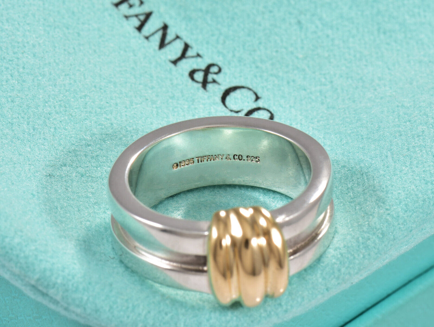 Size 6 Vintage Tiffany & Co 18K Yellow Gold Silver Atlas Groove Wide Band Ring