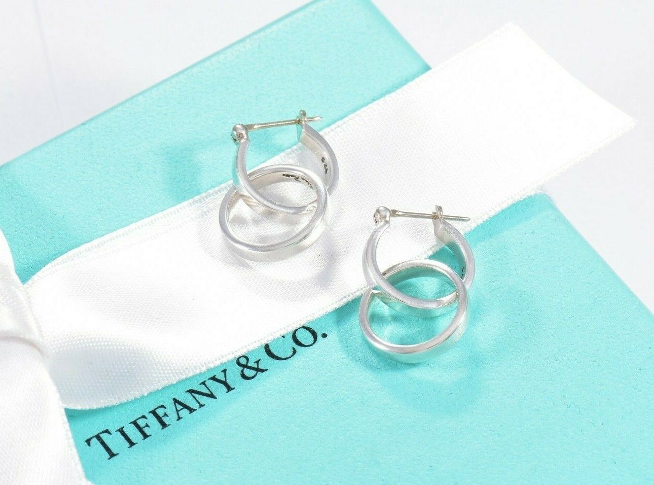 Tiffany & Co Silver 2 In 1 Paloma Picasso Interlock Hoop Dangle Earrings & Pouch