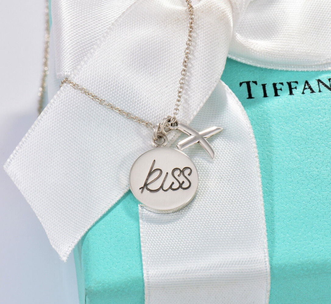 Tiffany & Co Silver Paloma Picasso Graffiti Hug Kiss X  Two Pendant 16" Necklace