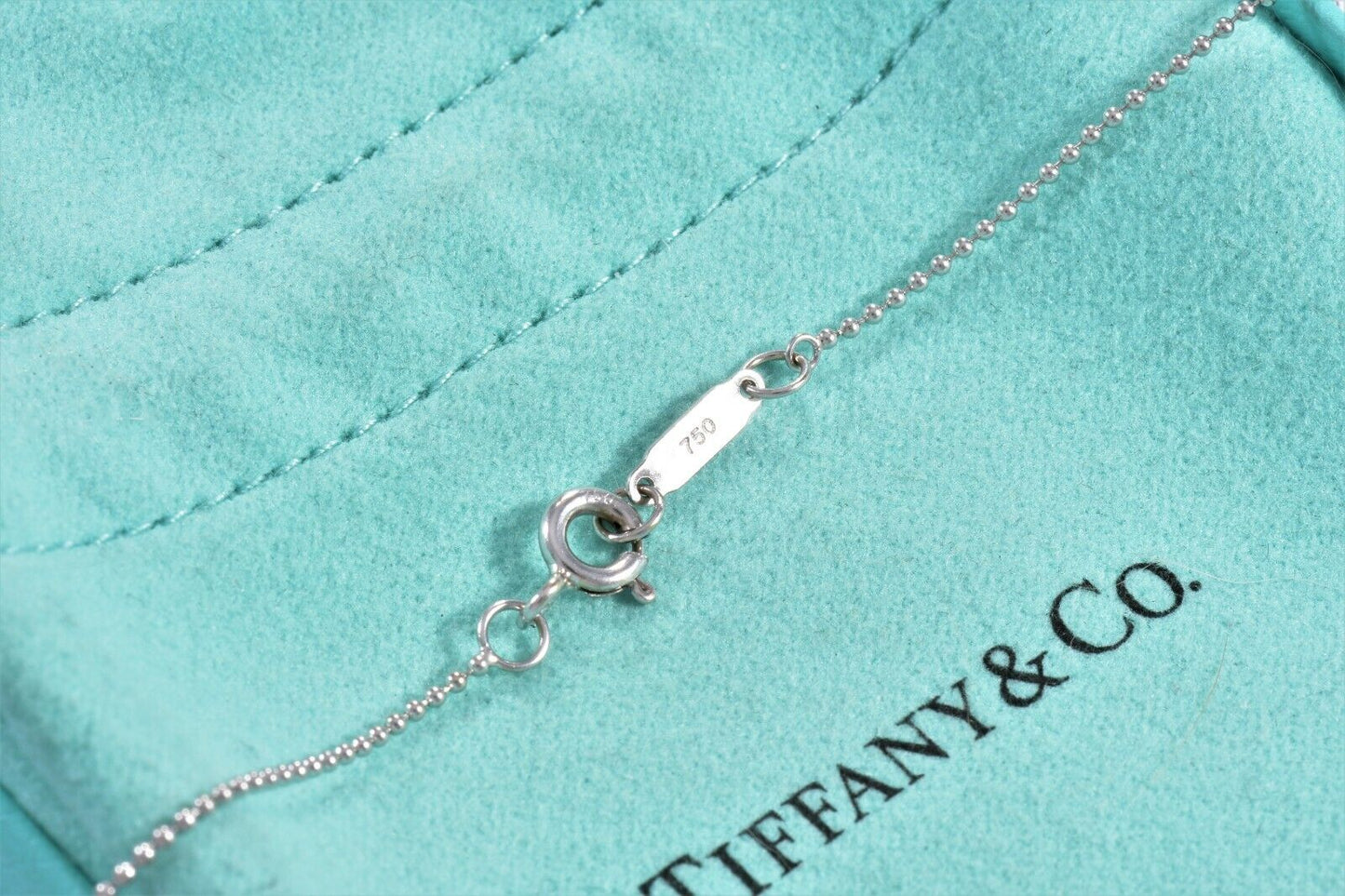 Tiffany & Co Diamond 18K White Gold Heart Key Pendant Bead Chain Necklace in Box