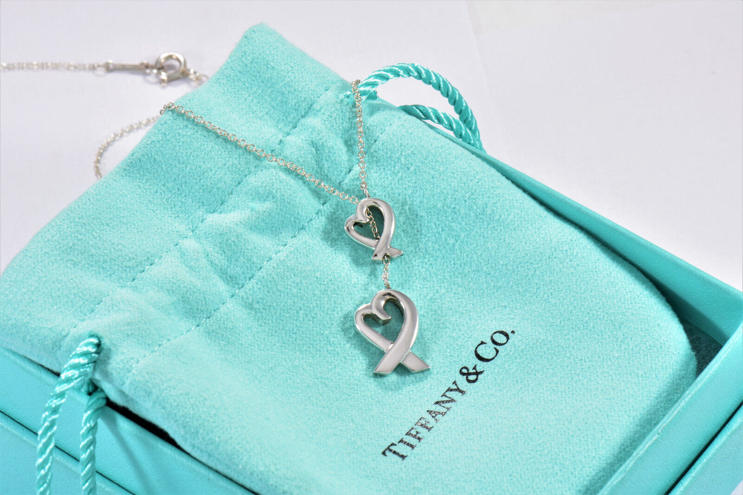 Tiffany & Co Silver Paloma Picasso Loving Heart Lariat Pendant 19" Necklace Rare