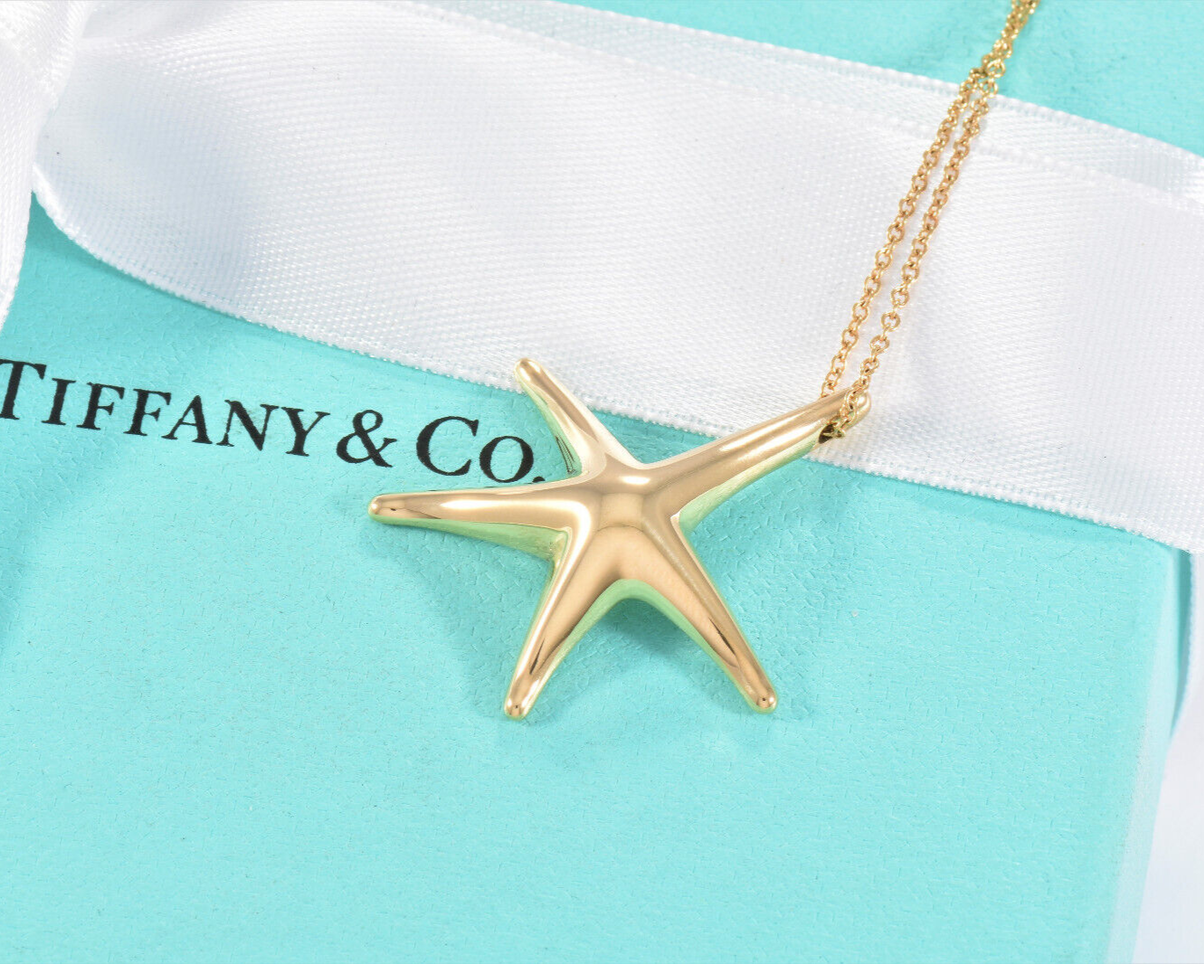 Tiffany & Co Elsa Peretti 18K Yellow Gold Large Starfish Pendant 16" Necklace