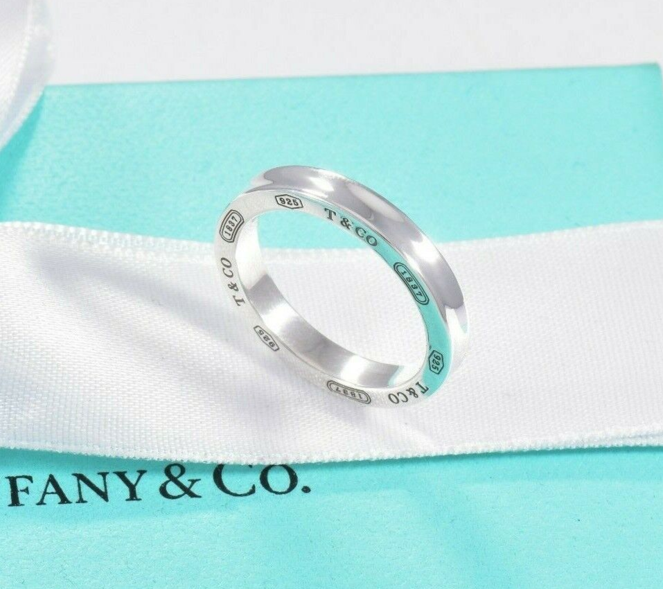 Tiffany & Co Silver 1837 Edge Narrow Band Ring Size 12 in Pouch Unisex Mens Rare