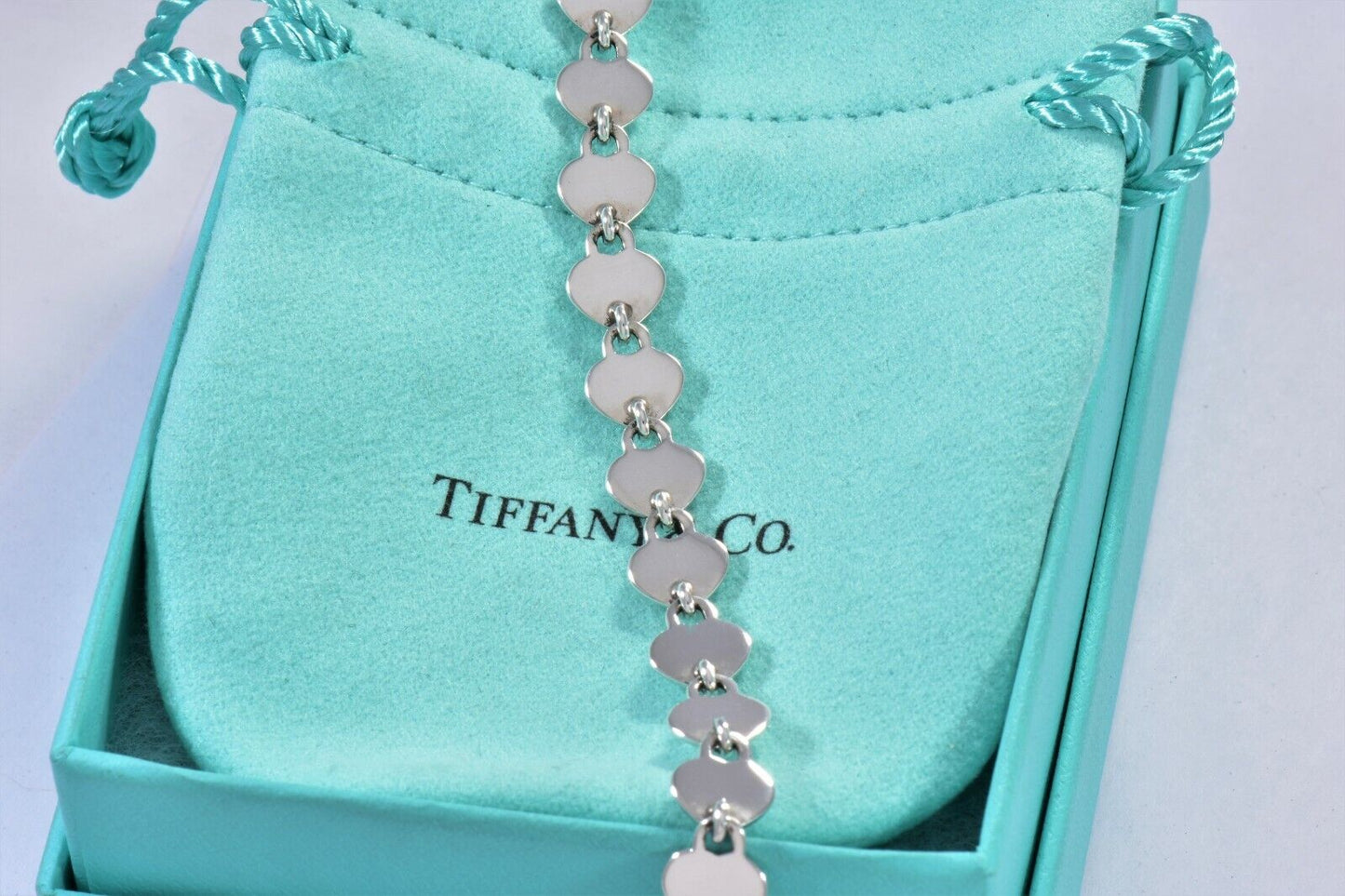 Vintage Tiffany & Co Italy Silver Heart Padlock Link Bracelet & Pouch Lock Charm