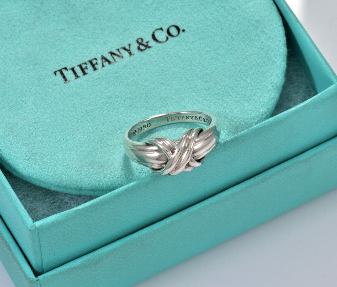 Vintage 1990 Tiffany & Co Silver Signature X Rope Band Ring Size 6 in Pouch Rare