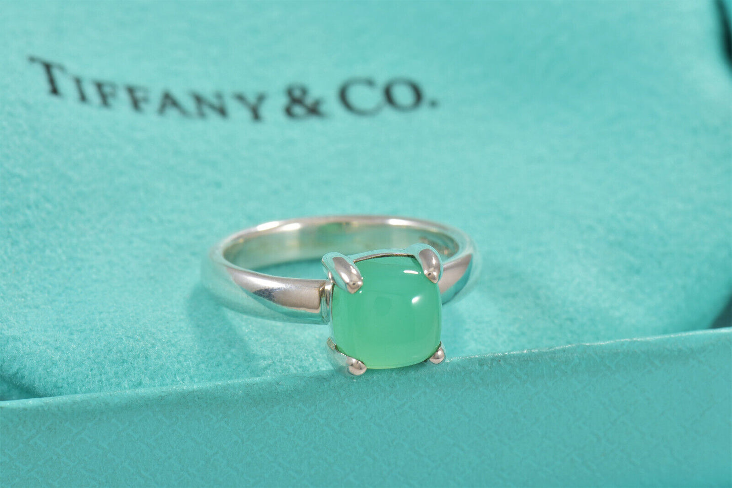 Tiffany & Co Silver Paloma Picasso Sugar Stack Green Chrysoprase Ring Size 5