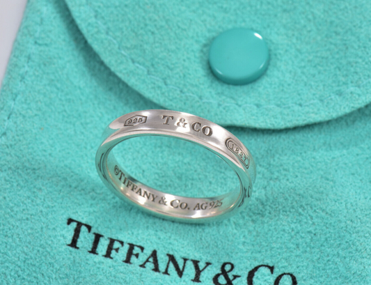 Tiffany & Co Silver 1837 Narrow Band Stack Ring Size 9.5 in Pouch Unisex Mens