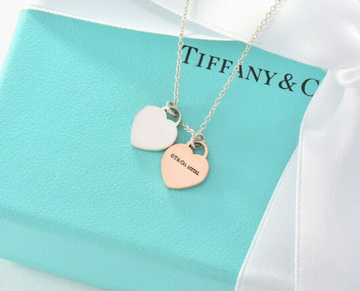 Please Return Tiffany & Co Silver Rubedo Gold Metal Heart Pendant 16" Necklace