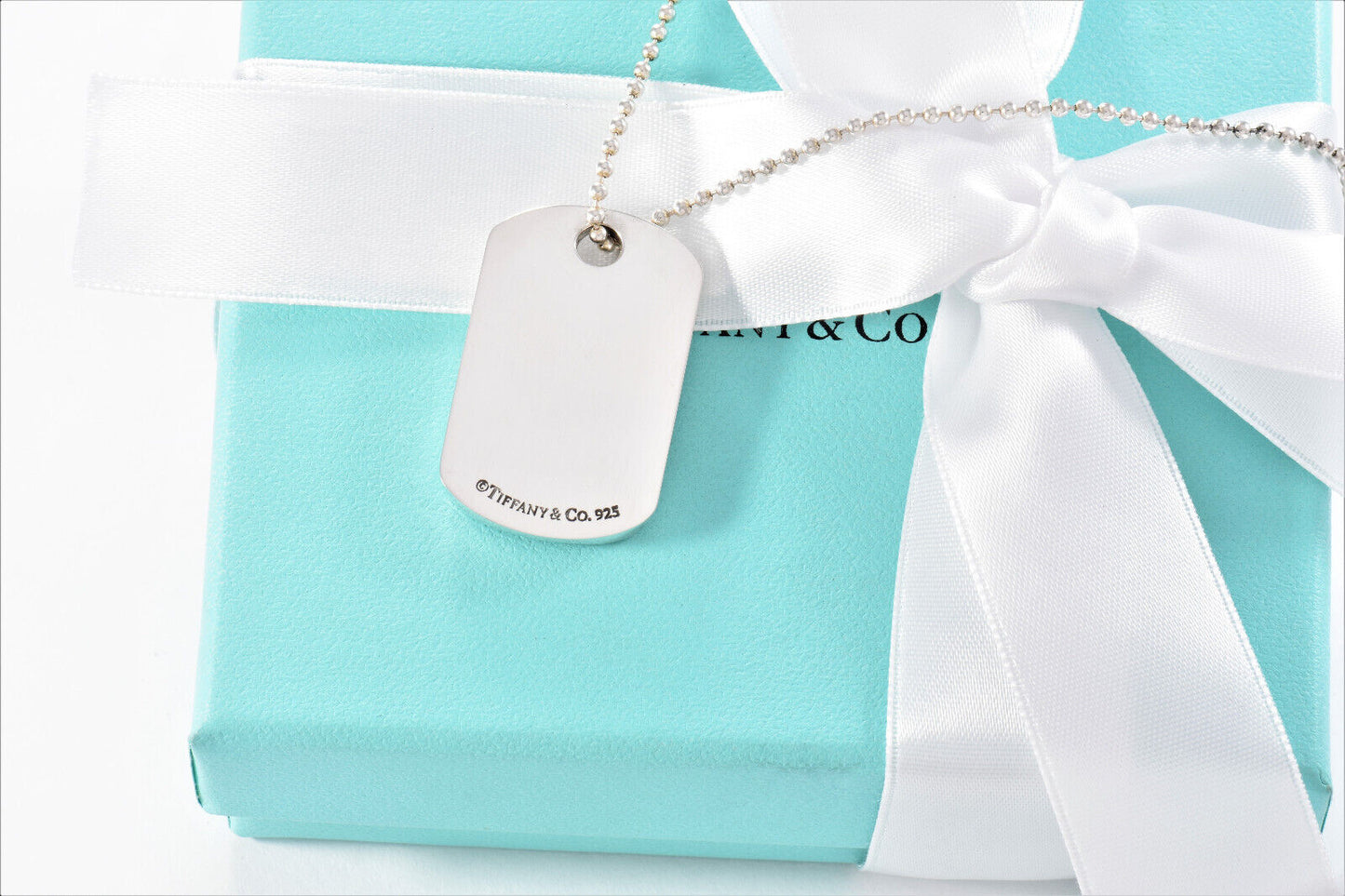 Tiffany & Co Silver 1837 DogTag Pendant 18.25" Bead Chain Necklace in Pouch Mens