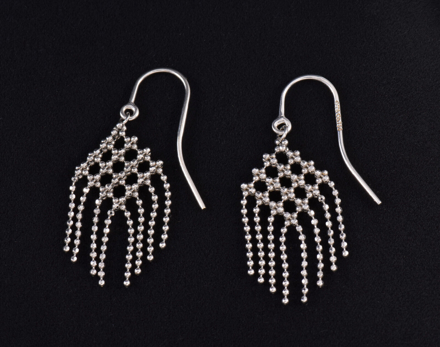 Tiffany & Co 18K White Gold Fringe Flower Hook Drop Earrings Boxed Dangle Gatsby