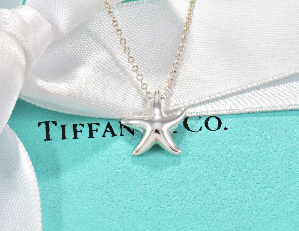 Tiffany & Co Silver Elsa Peretti Small Starfish Pendant 16" Necklace & Box Pouch