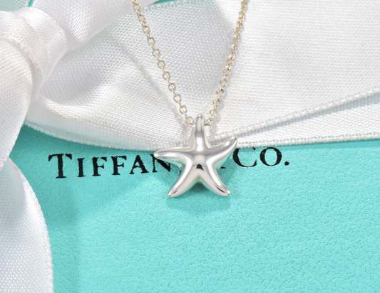 Tiffany & Co Silver Elsa Peretti Small Starfish Pendant 16" Necklace & Box Pouch