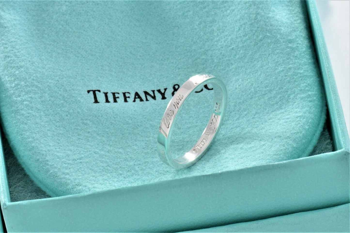 Tiffany & Co Silver I Love You Notes Narrow Band Ring Size 5 in Box Pouch Ribbon